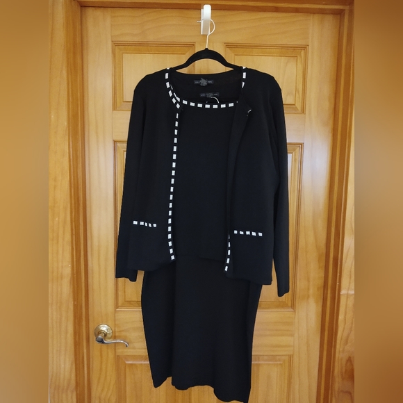 GRACE Elements Size L Black Stretch Ribbed 3 Piece Set Jacket Pencil Skirt Tank - Picture 3 of 14
